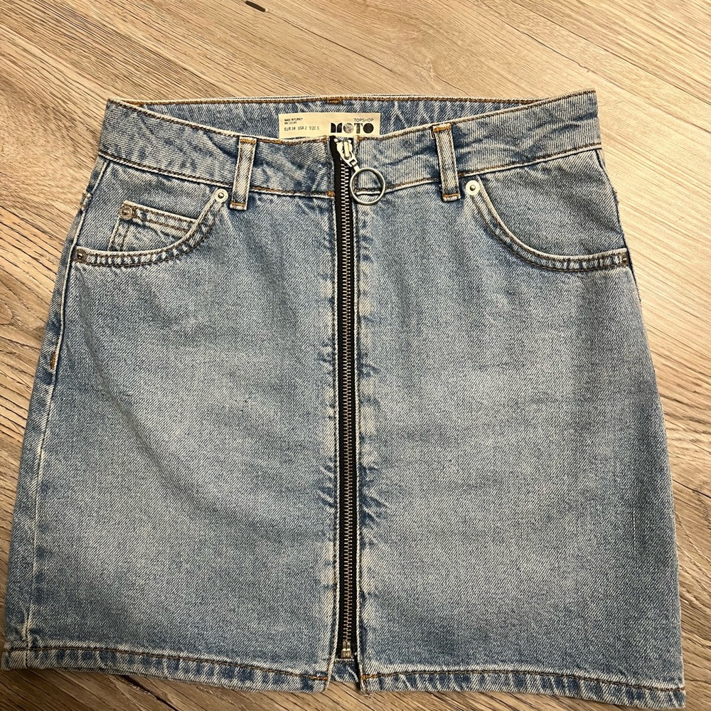 Topshop Jean mini zip up skirt
